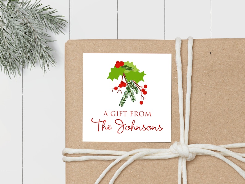 Gift Label Christmas Holly Personalized Gift Sticker