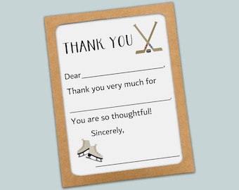 Kids Hockey Thank You Cards: Fill-In Notes with Envelopes (Set of 12)