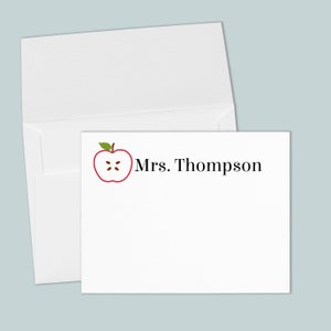 Personalized Teacher Note Cards: Red Apple Stationery Gift