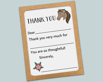 Kids Horse Thank You Cards: Fill-in Notes with Envelopes (12-Count)