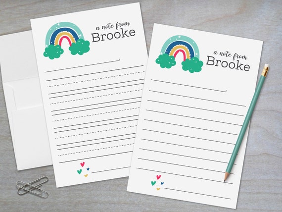 Personalized Lined Stationery for Kids Rainbow and Hearts - Etsy