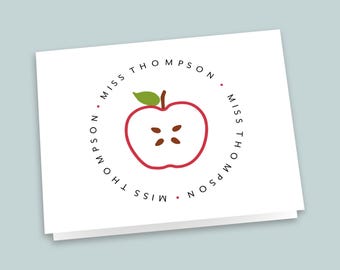 Personalized Teacher Folded Notecards: Red Apple Slice Stationery Gift