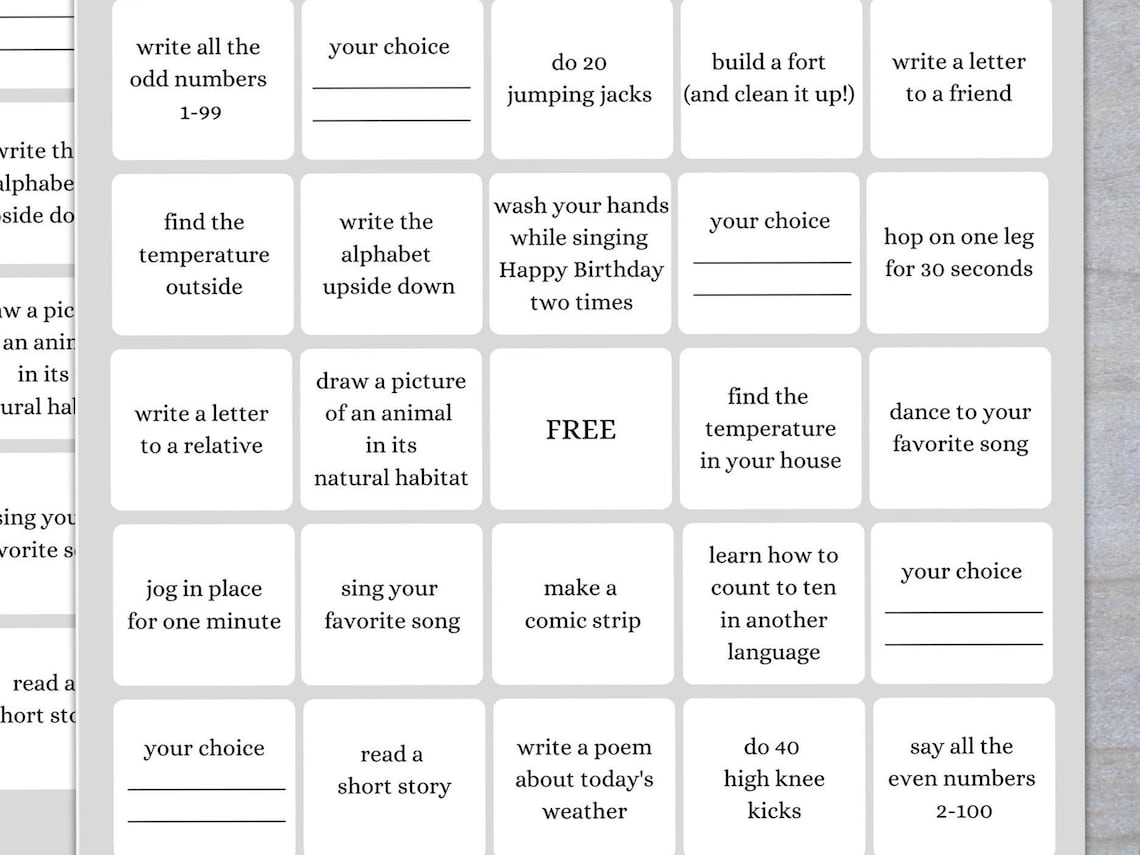 I'm Bored Bingo for Kids Printable Instant Download | Etsy