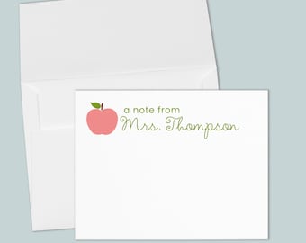 Personalized Teacher Notecards: Pink Apple Stationery