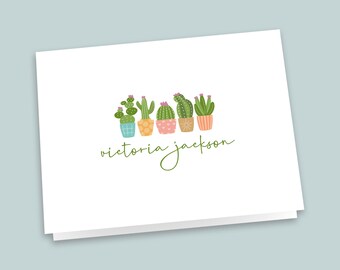 Tarjetas de notas plegables personalizadas / Papelería personalizada con suculentas / Notas de agradecimiento personalizadas