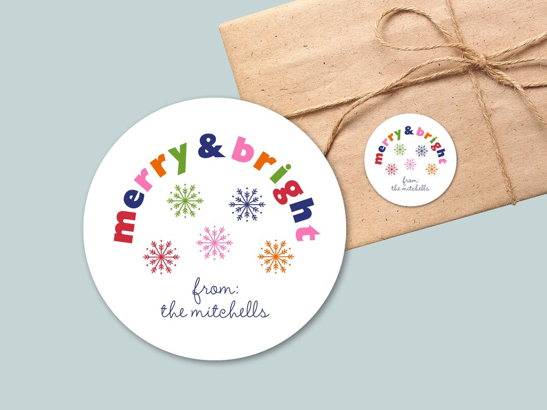 Personalized Round Gift Stickers for Christmas | Bright Snowflakes ...
