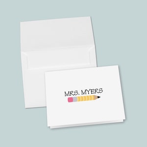 Personalized Teacher Note Cards: Yellow Pencil Stationery, Teacher Appreciation Gift