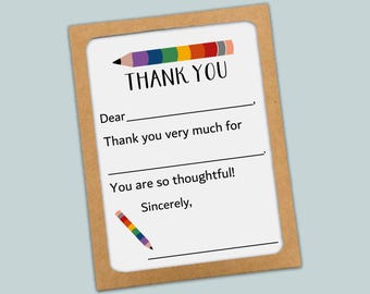 Rainbow Pencil Fill-In Thank You Cards – Kids Note Cards with Envelopes