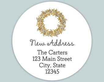 Pegatina personalizada para nueva dirección: anuncio de mudanza con corona rústica natural