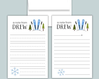 Set de plantillas de cartas personalizadas con temática de esquí: Papel rayado para escribir cartas a niños