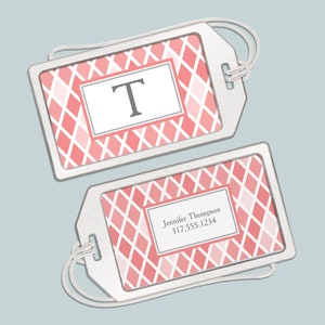 Personalized Pink Argyle Acrylic Luggage Tag