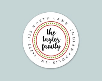 Personalized Round Return Address Label | Dotty Red Round Address Sticker | Holiday Custom Return Address Labels | Mailing Labels