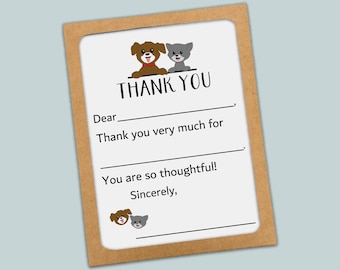 Kids Fill-In Thank You Cards, Cat and Dog Notes (12 Cards)