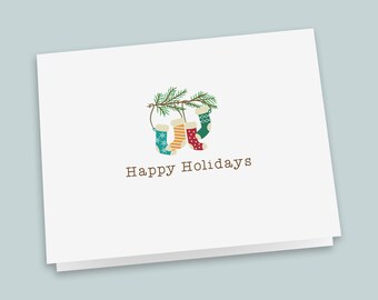 Holiday Note Cards: Stockings on Branch Design (Set of Eight)