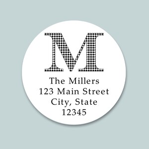 Personalized Round Address Labels: Houndstooth Initial Stickers