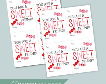 Tarjetas de San Valentín con dulces para niños: Tarjetas imprimibles para el aula (descarga digital)