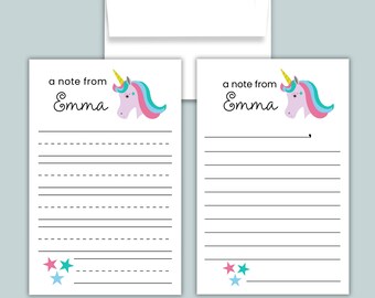 Personalized Unicorn Stationery Letter Template Set: Rainbow Lined Letter Writing for Kids