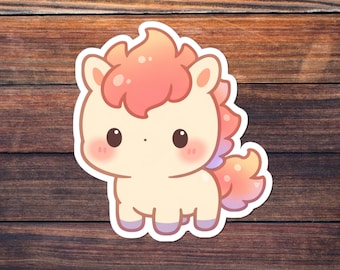 Kawaii Fire Horse Sticker -- Pastel Chibi Horse Mascot, Cute Lunar New Year Zodiac, Cozy Japanese Style Vinyl