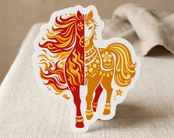 Dual Flame Horse Magnet, Fire Chinese Zodiac Fridge Decor, Yin Yang Folk Art, Year of the Horse Gift, Lunar New Year Keepsake