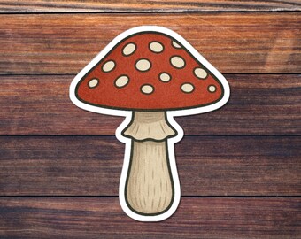 Mushroom Sticker, Red Amanita Toadstool Vinyl Decal, Cottagecore Forest Sticker, Nature Mushroom Art for Laptop, Water Bottle, Journal