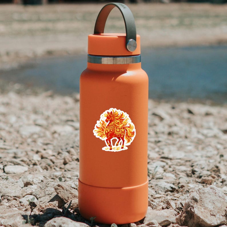 Flame Ring Fire Horse Sticker, Lunar New Year Zodiac Art, Prosperity ...