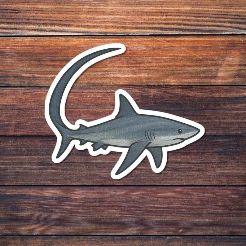 Thresher Shark Sticker, Ocean Predator Kiss-Cut Decal, Marine Wildlife Art, Deep Sea Creature image 1