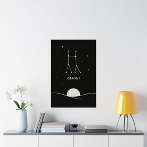Poster Zwillinge Sternbild | Moderne Sternzeichen Wandkunst, minimalistisches Sternzeichen Druck, Astrologie Geschenk für sie, schwarzes Horoskop-Dekor