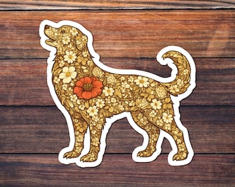 Floral Dog Sticker, Chinese Zodiac Kiss-Cut Decal, Botanical Folk Art, Year of the Dog