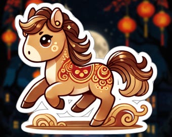 Lunar Zodiac Horse Stickers, Chinese New Years Decals, Celestial Animal Labels, Mystical Equine Planner Decor, Astrological Lunar Cycle