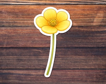 Buttercup Flower Sticker, Bright Yellow Spring Bloom Decal, Cute Botanical Vinyl for Planner, Laptop, Garden Gift