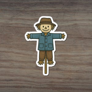 Scarecrow Sticker, Fall Harvest Farm Illustration, Rustic Autumn Vinyl Decal for Laptops, Water Bottles, Journals