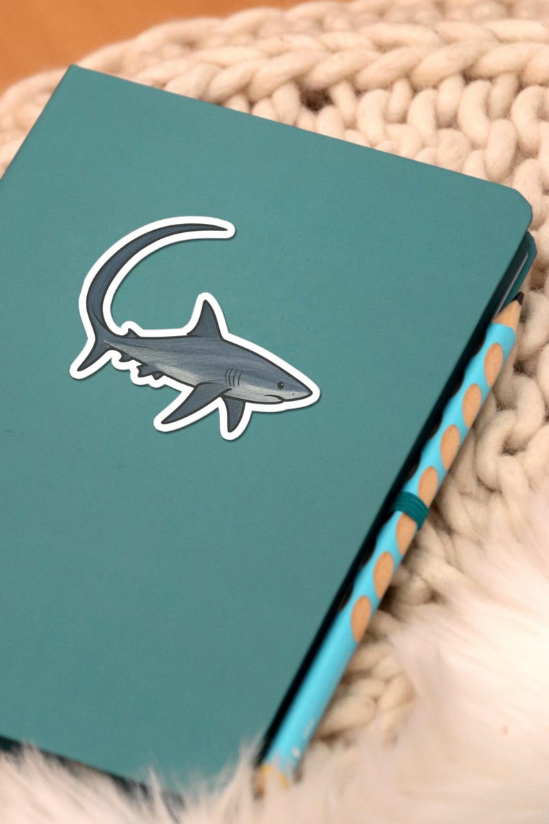 Thresher Shark Sticker, Ocean Predator Kiss-Cut Decal, Marine Wildlife Art, Deep Sea Creature image 2