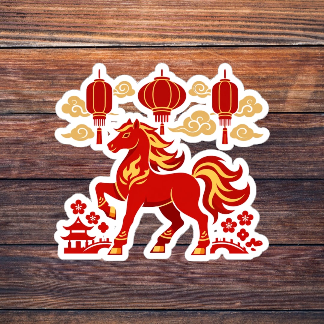 Lunar New Year Fire Horse Sticker With Lanterns | Chinese Zodiac Horse ...