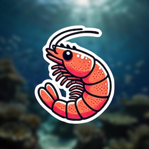 Shrimp Sticker, Cute Crustacean Decal, Seafood Lover Vinyl, Ocean Life Art, Waterproof Laptop Car Sticker