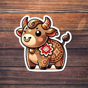 Lunar Zodiac Ox Sticker - Kiss-Cut Sticker, Chinese New Year Decal, Bull Astrology Label, Lunar Year of the Ox Scrapbook Sticker, Zodiac