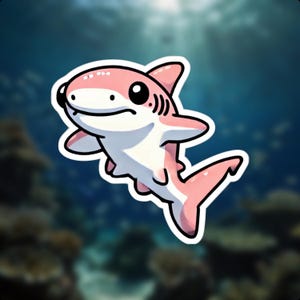 Pegatina de tiburón rosa, bonita calcomanía de depredador del océano, vinilo de tiburón kawaii, arte de vida marina, pegatina impermeable para computadora portátil y automóvil