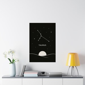 Poster Konstellation Stier | Moderne Sternzeichen Wandkunst, minimalistisches Sternzeichen Druck, Astrologie Geschenk für sie, schwarzes Horoskop-Dekor