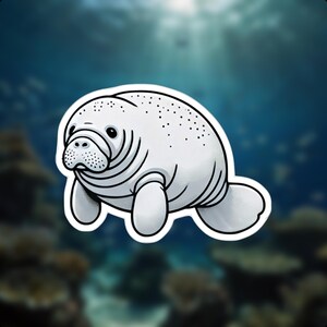 Manatee Stickers, Underwater Animal Lover Sticker Set, Ocean Creature Decor, Watercolor Design, Laptop Decals, Scrapbooking