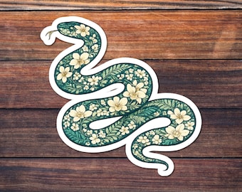 Floral Snake Sticker, Chinese Zodiac Kiss-Cut Decal, Botanical Folk Art, Year of the Snake