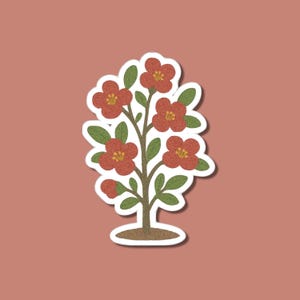 Japanese Quince Sticker, Flowering Shrub Decal, Spring Bloom Vinyl, Botanical Garden Art, Nature Gift, Waterproof Laptop Car Sticker