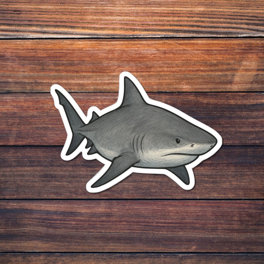 Bull Shark Sticker, Ocean Predator Kiss-cut Decal, Marine Wildlife Art ...