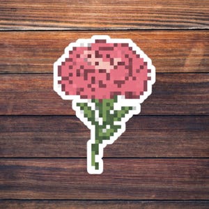 Pixel nejlika klistermärke, januari födelseblomma pixelkonst, retro blommig ikon, januari födelsedagspresent