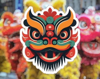 Lion Dance Sticker | Colorful Vinyl Decal, Chinese New Year Decoration, Cute Animal Stickers for Kids & Adults, Fun Gift Idea