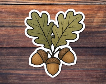 Acorn Sticker, Oak Leaf Autumn Vinyl Decal, Fall Nature Art, Forest Botanical Sticker, Woodland Cottagecore Gift
