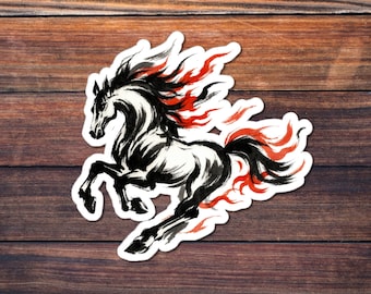 Ink Wash Horse Sticker, Sumi-e Brushstroke Kiss-Cut Decal, Asian Calligraphy Art, Fire Stallion