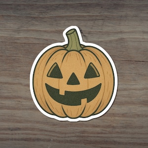 Jack-o-Lantern Sticker, Halloween Pumpkin Face Illustration, Spooky Fall Vinyl Decal for Laptops, Water Bottles, Journals