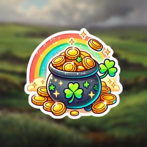 Pot of Gold Stickers Design, St. Patrick&#39;s Day Stickers, Lucky Charm Sticker Set, Irish Decorations, Shamrock Decals