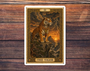 Tiger Tarot Card Sticker, Chinese Zodiac Kiss-Cut Decal, Witchy Folk Art, Year of the Tiger