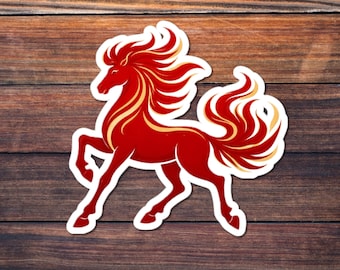 Red And Gold Fire Horse Sticker, Lunar New Year Horse, Chinese Zodiac Horse Decal