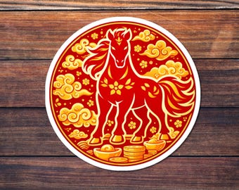 Crimson Fortune Horse -- Eldhäst Stjärnteckenklistermärke | Hästens år 2026 Lunar New Year